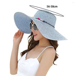 Chapéus de palha de abrangência larga lasa respirável de verão Anti-UV Mulheres elegantes Big Direito Sol