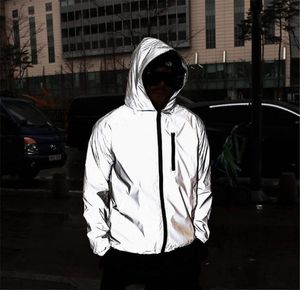 New Men Night Shiny Full Reflective Hiphop Hooded Jacket Mens Harajuku Streetwearルーズウィンドブレイカージャケットプラスサイズ4XL X12179458492