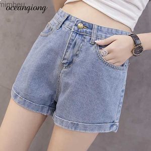 Women's Shorts Fashion Jean Short Summer 2018 Denim Rolled Hem High Waist Blue Shorts Summer New Arrival Women Casual Loose Ladies Shorts HotsL240119