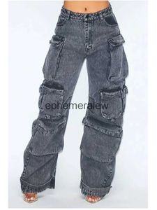 Jeans da donna Jeans da donna Tinta unita Vintage Multi tasche Vita alta Jeans larghi oversize Nuovo Harajuku Moda Casual Pantaloni larghi gotici effimeri