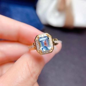 Anéis de cluster luxo prata topázio anel para festa 6mm 8mm esmeralda corte vvs grau natural 925 jóias