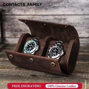 Zegarki Family Crazy Horse Crazy Horse Crazy Horse 2 Slots Watch Roll Case Portable Vintage Watch Watch Holder Travel Jewelry Organizer