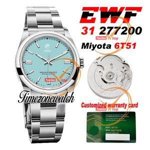 EWF 277200 31mm Miyota 6T51 Automatisk kvinnoklocka Ice Blue Dial Stick Markers 904L Steel Case Armband Bästa utgåva Samma seriella garantikort Tidzonewatch EW31A