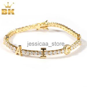 Charm Bracelets THE BLKCustom Name Letter 3mm Tennis Chain Bracelet Iced Out Colorful Cubic Zirconia DIY Letter Hiphop Jewelry For Gift J240119