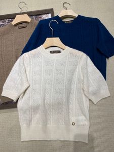 レディースニットTシャツスプリングロロホローカシミアトップホワイトブルーコーヒーカラーピアナ