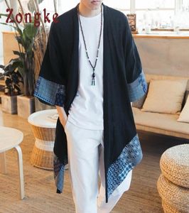 Zongke Chinese Kimono Cardigan Men Open Stitch Tradycyjne męskie Kimono Cardigan Plus Size Long Kimono Jacket Men 2018 Summer LY1911063339