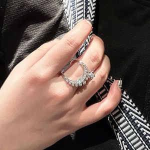 2024 New S925 Sterling Silver Ring Designer Luxury Classic Star Moon Inlaid Rhinestone Electroplated 18K Gold Adjustable Women Charm Jewelry Girl Fashion Gift