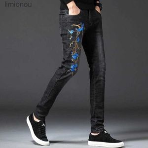 Мужские джинсы Корейская версия Мужские высококачественные благородные черные джинсыУзкие эластичные джинсыЛегкие роскошные джинсы с вышивкой Стильные сексуальные уличные джинсы;L240119