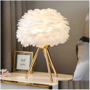 Table Lamps Feather Bedroom Lamp Modern Bedside Living Room Coffee Shop Wedding Christmas Decoration Romantic Goose Drop Delivery Li Dhy4R