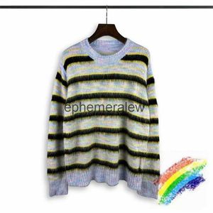 Men's Sweaters 2024fw Mohair Stripe Knit Sweater Men Women Unisex Oversized Sweatshirtsephemeralew