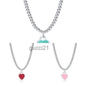 9ei9 Pendant Necklaces Fashions Design 925 Sterling Silver Beads for Women Jewelry with Pink Blue Red Black Color Enamel Ne LD76