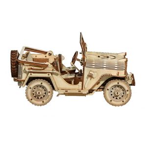 Hantverksverktyg DIY Soldatbilar Wood Puzzles Child Military WW2 Fordonsbyggnadsblock Skala Modeller Konstruktion för vuxna 3D Jeep YQ240119