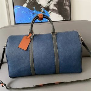 Duffle Bags Men Designer Women Large Capacity Real Genuine Leather Handbags Tote Bag Shoulder Blue Handbag261G