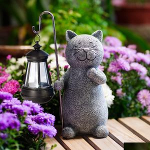 Outro jardim doméstico grande decoração de urso preto estátua de boas-vindas com luz de lanterna solar para pátio ao ar livre e entrega de gota dhj7t