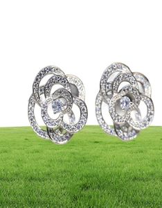 Pattern Hollow Earrings With Diamond Camellia Shining S925 Sterling Silver Fashion Luxury Platinum Brand Jewelry 6574986