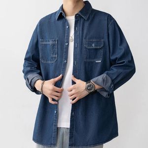 Camisas casuais masculinas denim camisa de manga comprida primavera e outono solto americano retro jeans top masculino