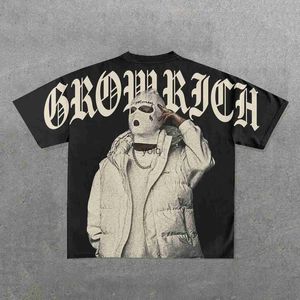 Men's T-Shirts Streetwear Y2K Tshirt Mens Harajuku Hip Hop Graphic Print Round Neck Oversized New Punk Rock Gothic Short Sleeved Topsyolq