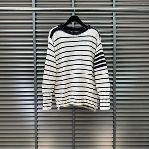 Erkek Sweaters Örme Kazak Stripe O-Neck Sonbahar Kış Dört Bar Pullover Kore Moda Yüksek Kalitesi Kadınlar için