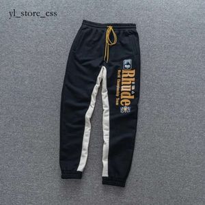 Rhude calças masculinas de algodão com cordão, estampa de letras, calças rhude masculinas e femininas, tamanho grande, com capuz, elástico, preto, azul claro, verde 2035