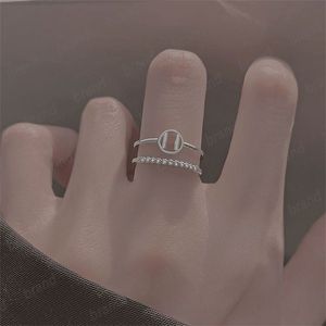 925 Sterling Silver H Dubbelskikt Ring Kvinnlig Simple Personality Light Luxury Rings Nisch Design Sense POCTER RING Justerbar storlek