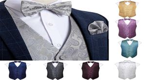 Men039s Westen Weste Gold Rot Weiß Blau Solide Paisley Seide Hochzeit Für Männer Bowtie Einstecktuch Manschettenknopf Krawatte Set Anzug Smoking DiBanGu3204038