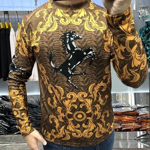 Men's T Shirts O-neck Long Sleeve Tops Tee Shirt For Men Sweatshirt Animal Horse Pattern T-shirt Social Club Outfits Print Homme