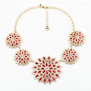 Choker Crystal Flowers Blg Statement Necklace Eloy Elegant Red Flower for Women Party