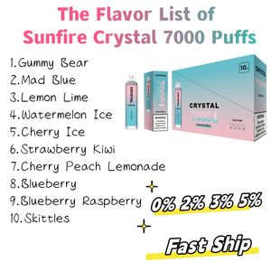 UK Crystal Vapes Sunfire Crystal Pro Max 7000 Puff descartável 7K E Cigarros Mesh Coil 16ml CIGS eletrônico CIGS 0% 2% 3% 5% Dispositivo Vaper vapes RBG Light Vape Kit na Polônia