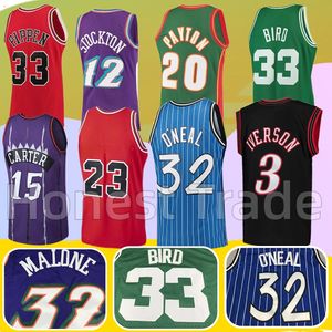 32 Karl Malone Retro Basketball Jersey Shawn Kemp John Stockton 3 Allen Iverson Shaquille Vince Carter Rodmanマイケルマイケルスローバックジャージステッチ