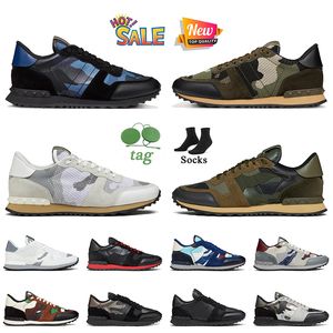 Luxury Fashion Desginer Scarpe casual Rockrunneres Camouflage Sneakers Nappa Pelle di vitello Nero Bianco Pastello Grigio Verde militare Mesh Camo Mocassini Scarpe da ginnastica