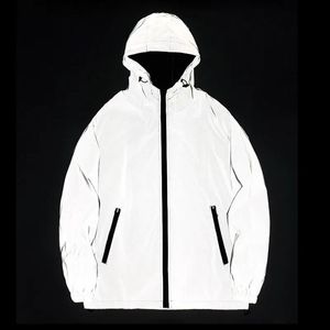 Jackets Nacht Reflexion Jacken Doppelstoff Windbreaker Kapuzejacke Männer Hip Hop Tänzer Sänger wasserdichte Reißverschlussmäntel Outwear Outwear