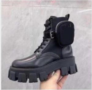 24 Winter Monolith brushed leather nylon combat boots chunky lug sole women ankle boot Tread Soles platform booties High Quality Brands footwear