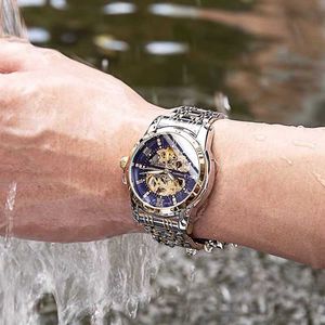 New Tourbillon Men's Watch Trend Student Froof Waterproof بالكامل تلقائيًا تلقائيًا جوفاءً ليلي توهج ميكانيكي شخصي