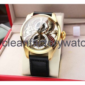 Tasarımcı Iwcity Mens Menwatch Pilot Skeleton Gold Watches 5A Yüksek Kaliteli Oto Mekanik Uhren Aktif Tourbillon Watchmen Geri Şeffaf Montre Mvun