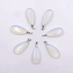 Men's and women's jewelry, long water droplet shaped opal pendant, seven chakras, happiness crystal, natural stone, stainless steel buckle jewelry for women