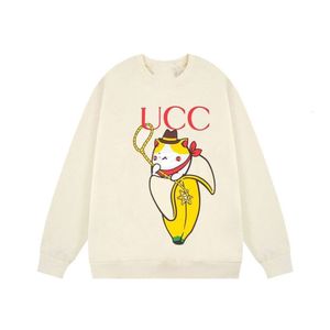 Designer Luxury Chaopai Classic Fashion brand crew-neck cat banana cartoon print, unisque loose-fitting hoodie popular