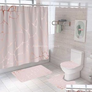 Shower Curtains Pink Crack Fashion Bathroom Curtain Bath Sets Er Mat Non-Slip Washroom Rug Set Modern 180X180Cm Drop Delivery Home Gar Dhqnk