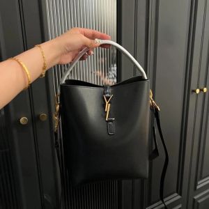 Yslbags in Designer 37 Women Le Shiny Leather Shoulder Bucket Bag Clutch Bag Cross Body Chain Handbag Featuring Cassandre Hook Closure Messenger