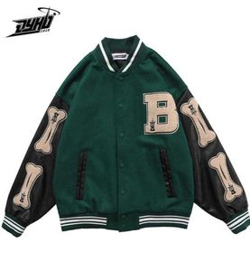 Hip Hop Furry Bone Patchwork Renk Blok Kolej Ceketleri Mens Harajuku Sıradan Bombacı Varsity Ceket Kadın Beyzbol Katları UNISEX X01213551