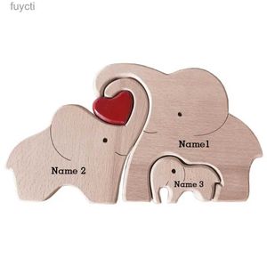 Arts and Crafts Hand Carved Natural Wooden Elephant Figurine Personalized Custom Name Art Puzzle Wood Home Decoration Ornaments Crafts Gifts YQ240119
