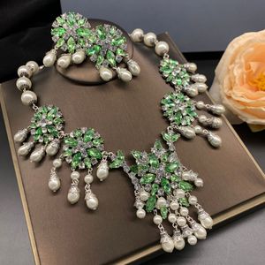 Extravagante verde strass pérola colar brincos avançado feminino casamento banquete vestido de noite o melhor acessório