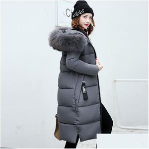 Kobiet Down Down Parkas Anbenser Winter Jacket Women Long Parka Fur Kołnierz swobodny szczupły płaszcze i puffer wyściełany płaszcz o pojemności