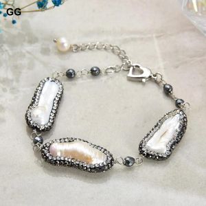 Bracelets GuaiGuai Jewelry 8'' White Tube Biwa Pearl Hematite Bracelet
