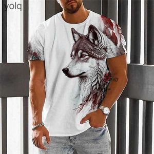 Herr t-shirts t-shirt för män varg grafik djur 3d tryck rund hals kort retro hylsa fritid mode trender produkter streetwear topsyolq