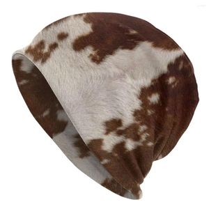 Berets Brown Calf Cowhide Skullies Beanies Caps Unisex Outdoor Winter Warm Knitting Hat Animal Skin Fur Leather Texture Bonnet Hats