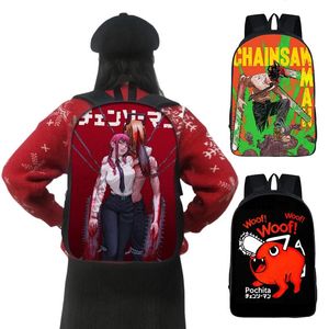 Sacos anime motosserra homem impressão mochila dos desenhos animados pochita makima sacos de escola para adolescente harajuku portátil criança presente