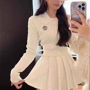 2024 Autumn Preppy Style Knitted Clothing Suit Woman Slim Kawaii Swearter Tops Casual Y2k Mini Skirt Woman Fashion 2 Piece Set 240119