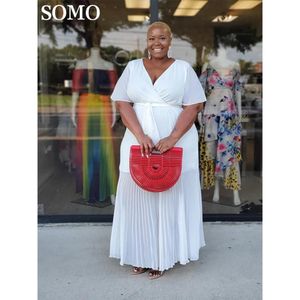 Tops SOMO 2023 Summer Plus Size Women Clothing Elegant White Dress Fashion Pleated Hem Maxi Long Dresses Wholesale Dropshipping