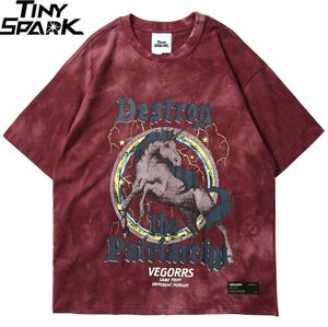 Hip Hop t Shirt Men Streetwear Print Wild Horse Tshirt Harajuku Summer Tops Tees Short Sleeve Cotton Loose Tie Dye Lj3405194