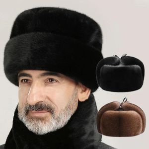 Berets Inverno Masculino Faux Fur Bomber Hat Imitação Mink Trapper Cap Russo Homem Ski Chapéus Earflap Caps